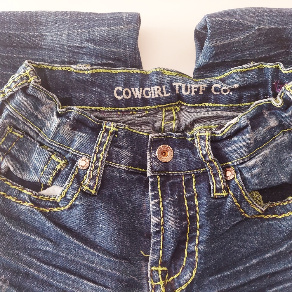 Cowgirl Tuff Girls Jeans Adjustable Waist Elastic Aztec Reboot Embroidered Sz 8 - Picture 2 of 9